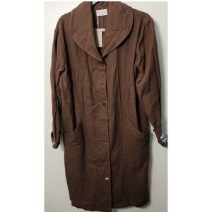 Yoli & Otis NWT Brown 100% Linen Button Front‎ Jacket Overcoat Shirt Dress US 6